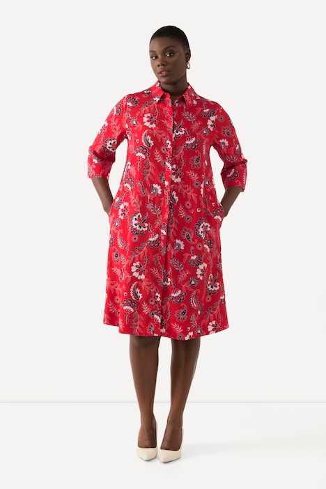 Longbluse, Lyocell, A-Linie, Hemdkragen, 3/4-Arm