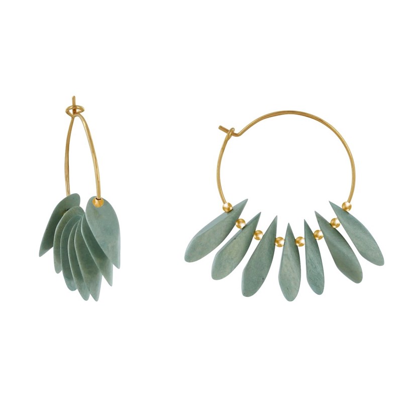 Boucles d'Oreilles Créoles en Acier Pétales en Bois