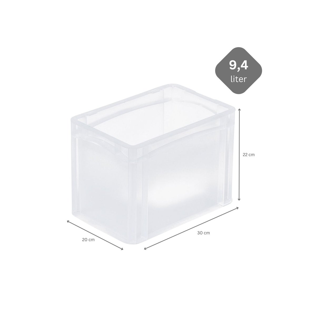 PROREGAL Transparante Eurobox BasicLine Met Gesloten Handvat HxBxD 22 x 20 x 30 cm 9,4 Liter Eurobox Transportbox