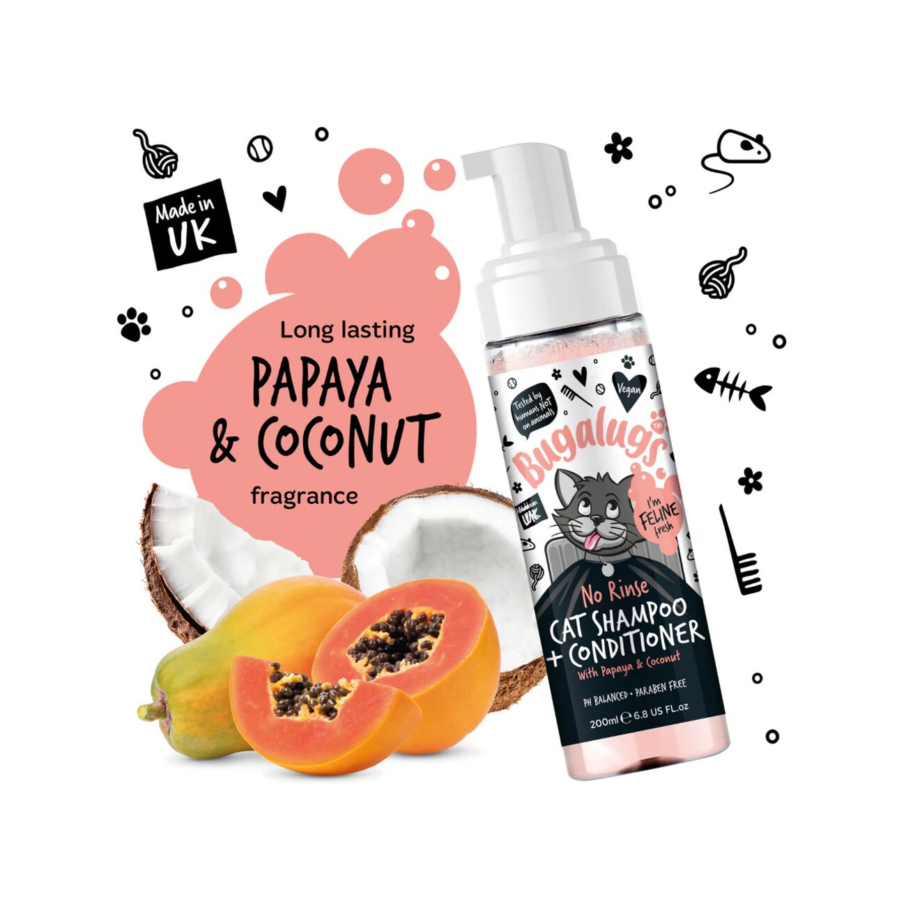 Bugalugs Katzen-Shampoo & Conditioner No-Rinse – Sanfte Reinigung und Pflege für empfindliche Katzen