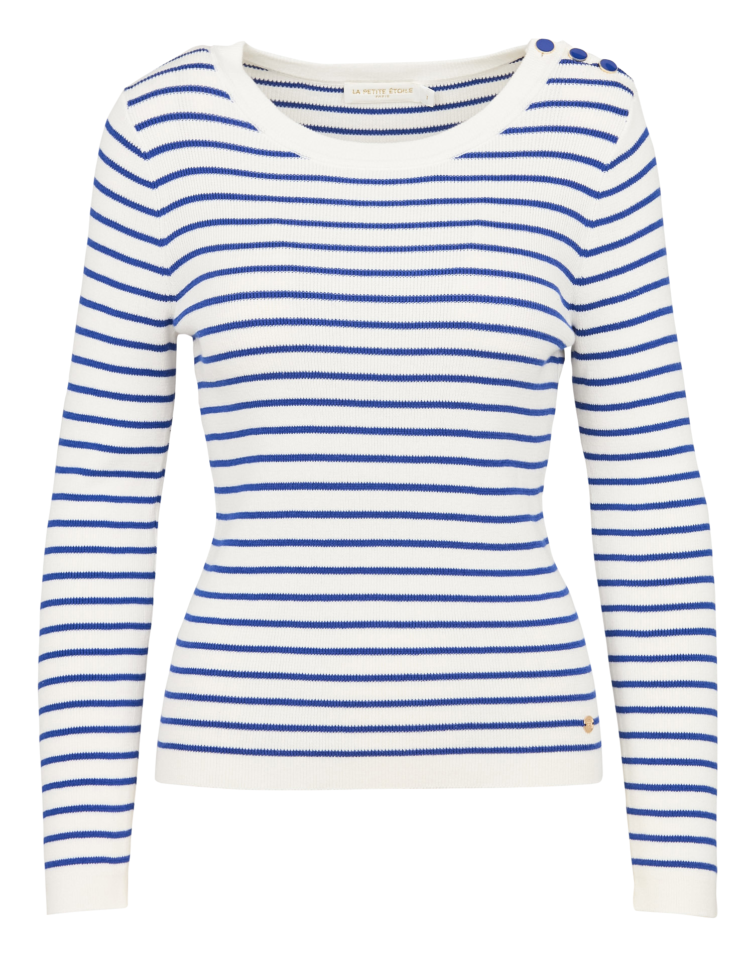 MOLLY - Pull col rond droit en coton rayé | Bleu