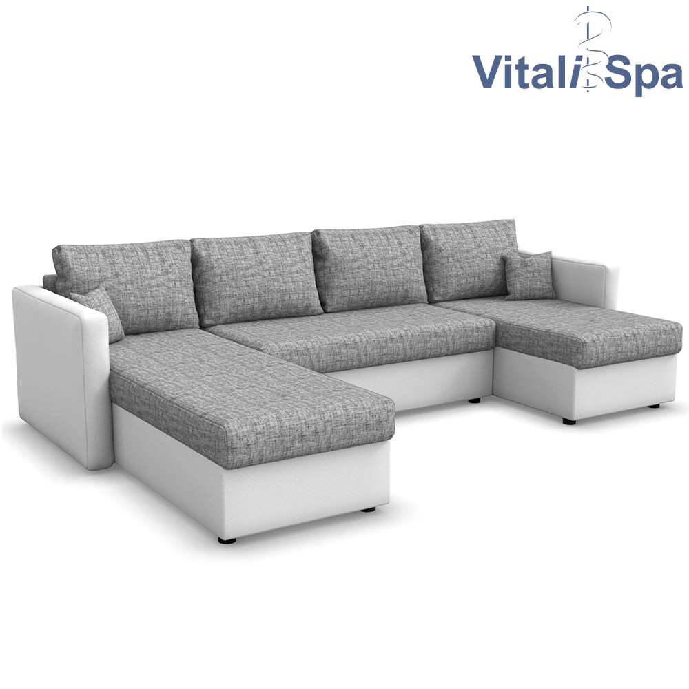 VICCO XXL Ecksofa mit Schlaffunktion Hellgrau - Couch Ecksofa Schlafsofa Taschenfederkern Polstereck