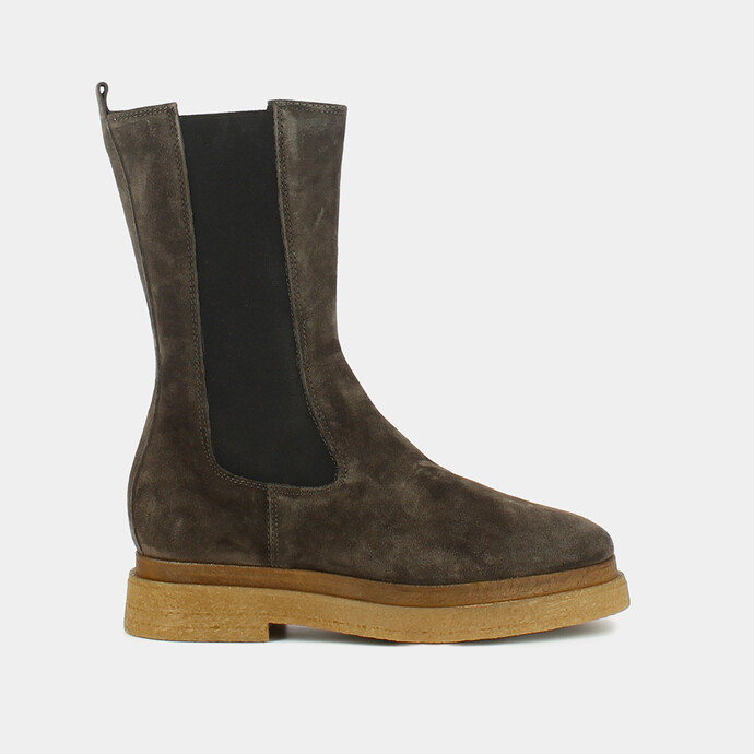 Bottines à semelles épaisses et élastiques  en croute marron