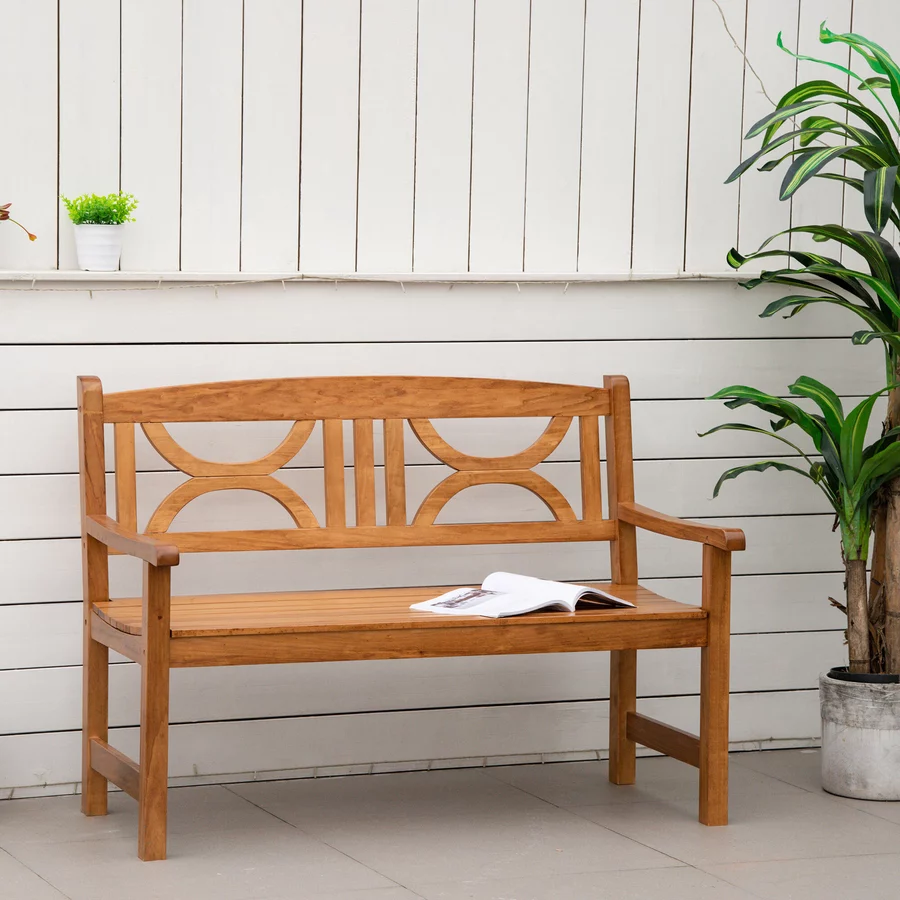 Outsunny Gartenbank mit Armlehne natur