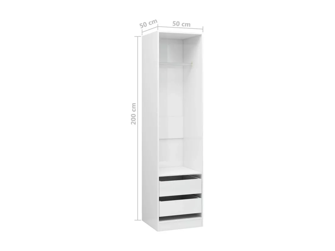 Garde-robe avec tiroirs Blanc brillant 50x50x200