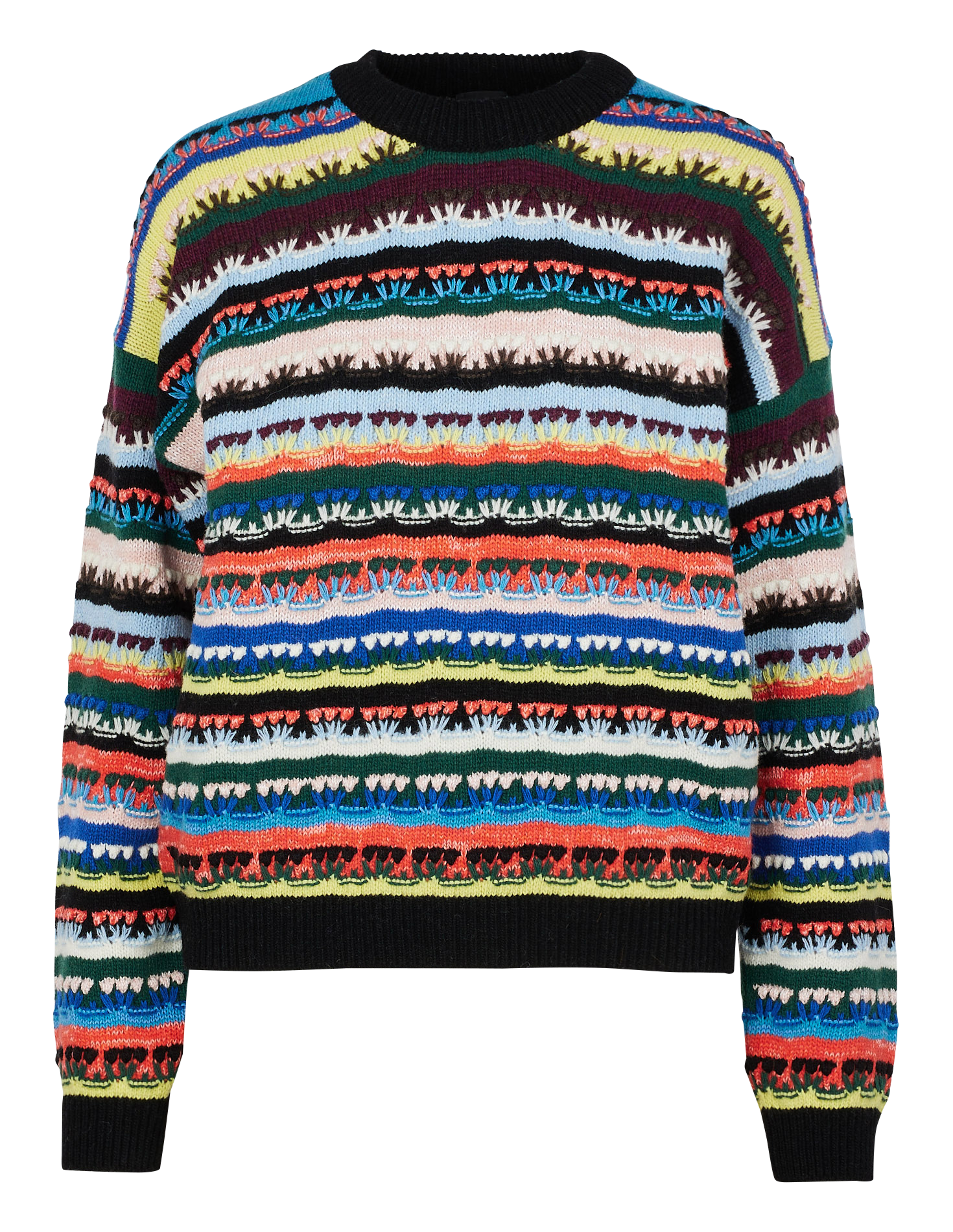 Pull col rond jacquard en laine mélangée| Multicolore
