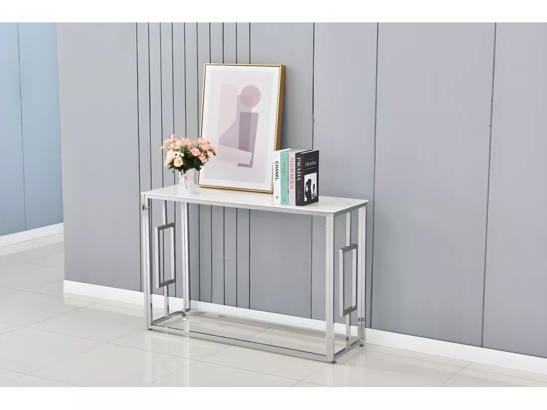 Console SOPHIE chrome marbré blanc 120x40x78 cm