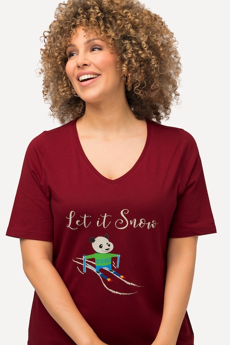 Weihnachts-Shirt, Panda, Classic, V-Ausschnitt, Halbarm