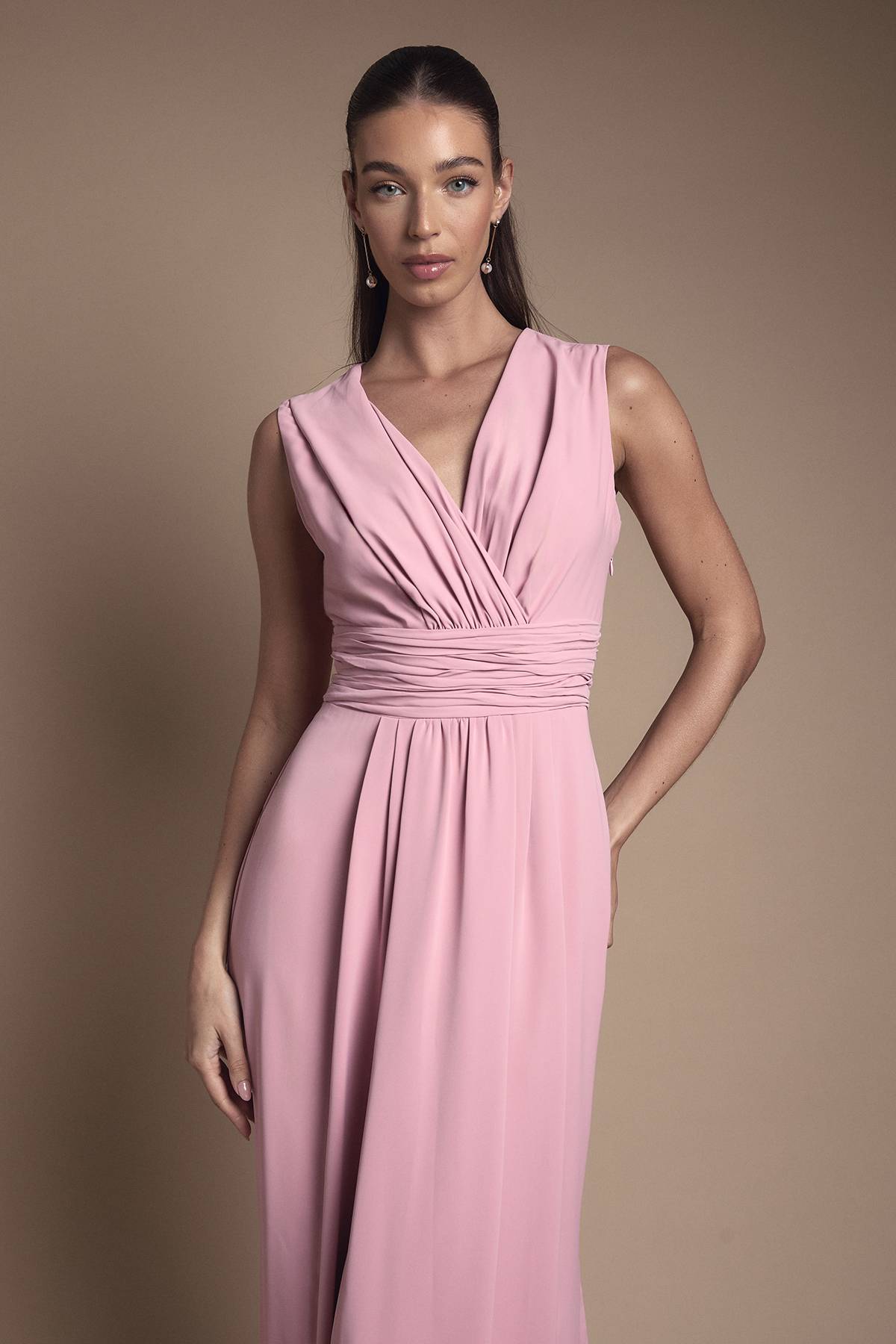 Coast Robe Longue de Demoiselle d'Honneur à Devant Croisé et Taille Plissée