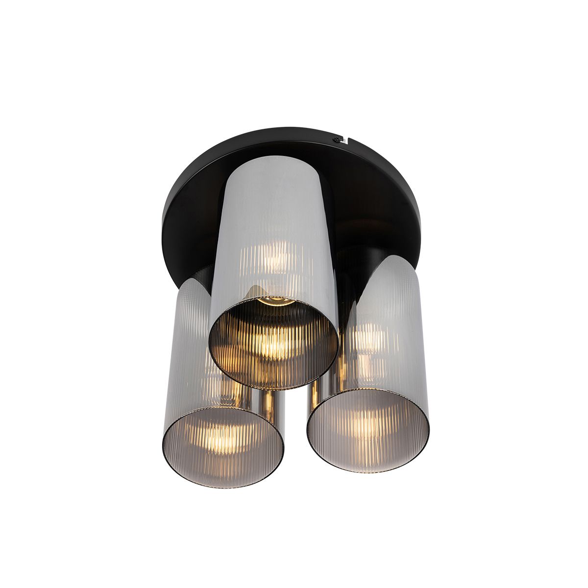 Art Deco plafondlamp zwart met smoke glas 3-lichts - Laura