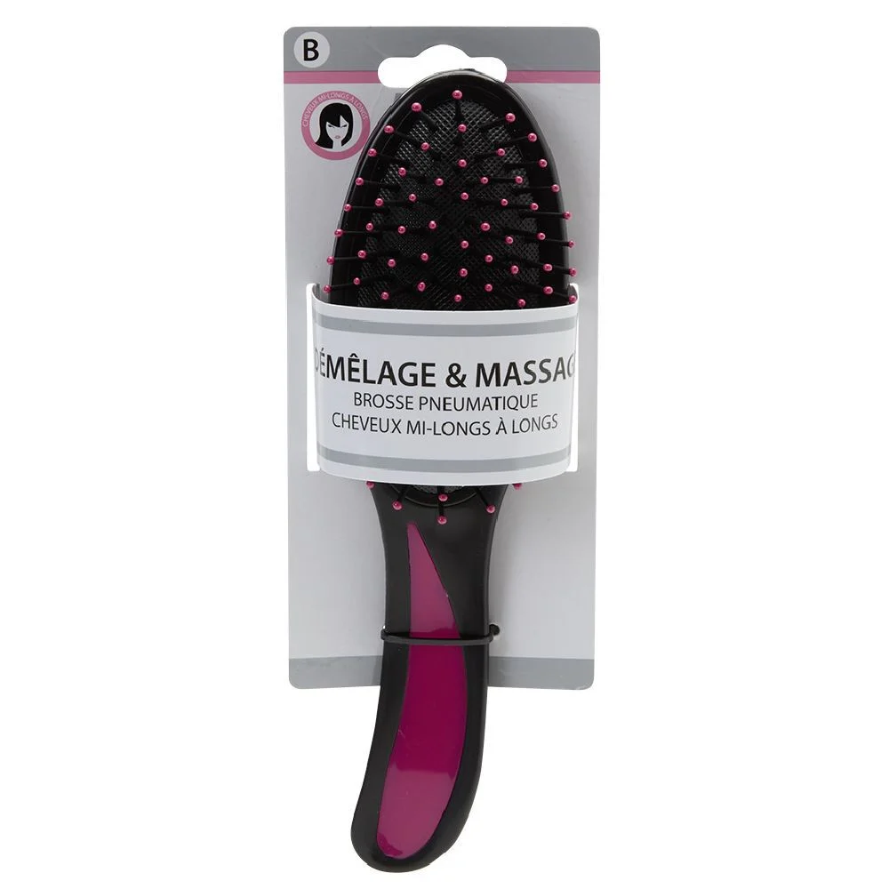 Brosse pneumatique ovale picots perlés pvc noir fuchsia