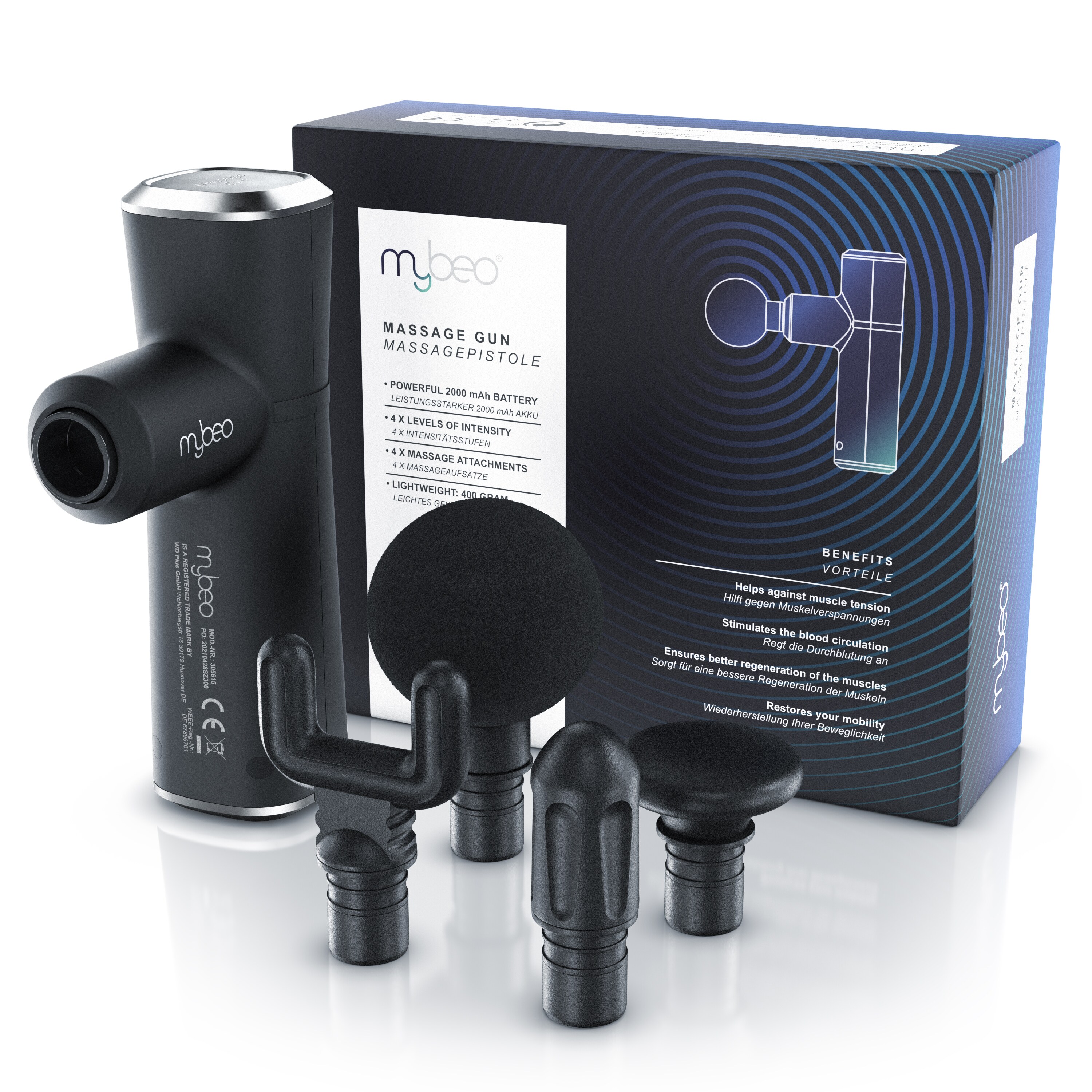 MyBeo für Nacken Schulter Rücken, Handmassagegerät, mini Gun Massagegerät