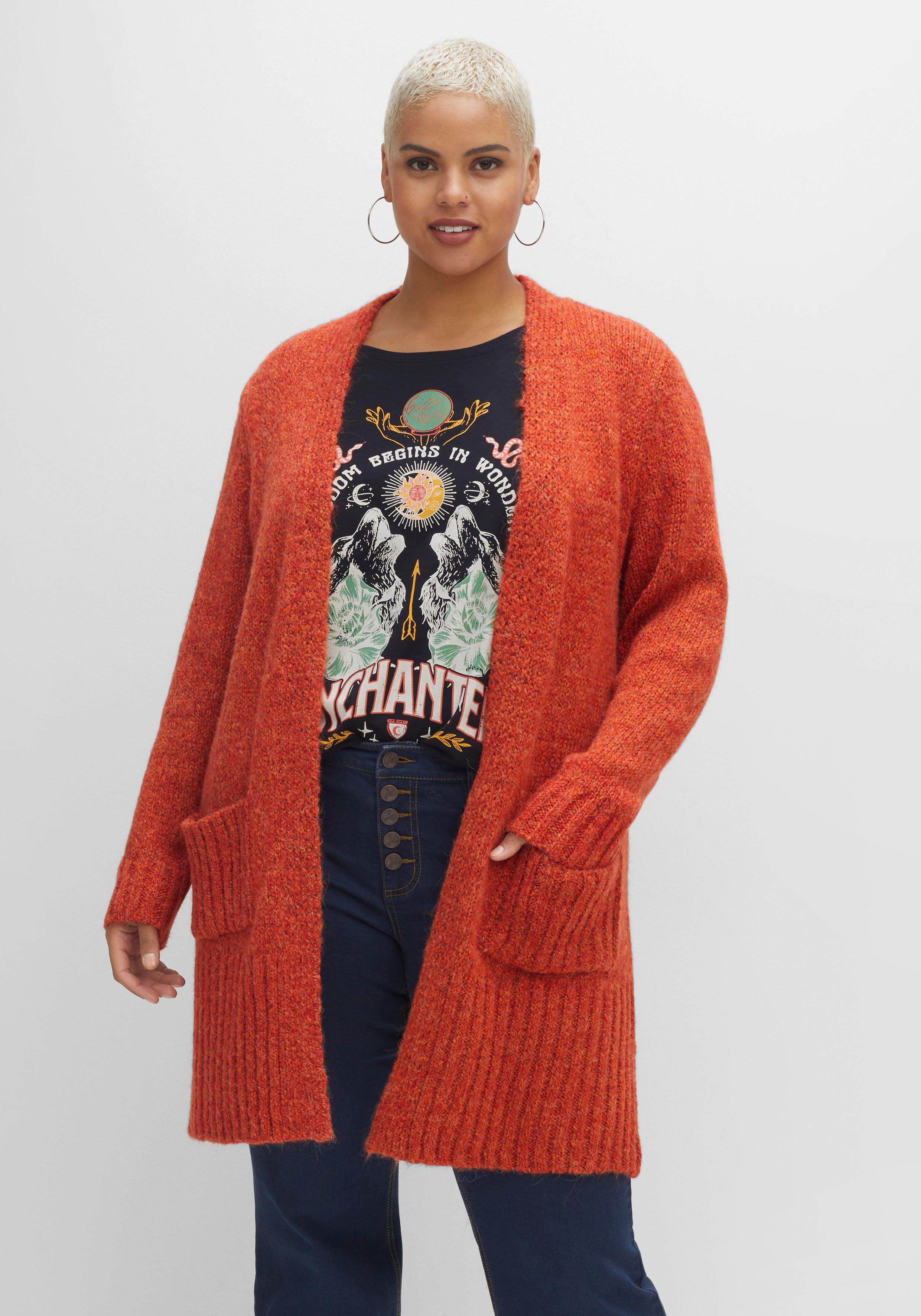 Verschlusslose Longstrickjacke in melierter Optik