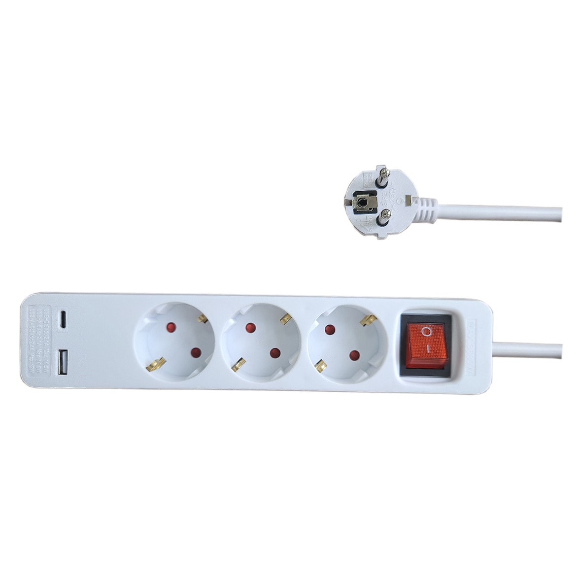 Steckdosenleiste 3-fach mit USB weiß