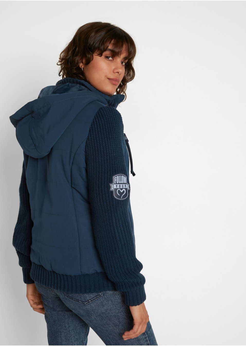 Veste mi-saison avec manches en maille et capuche