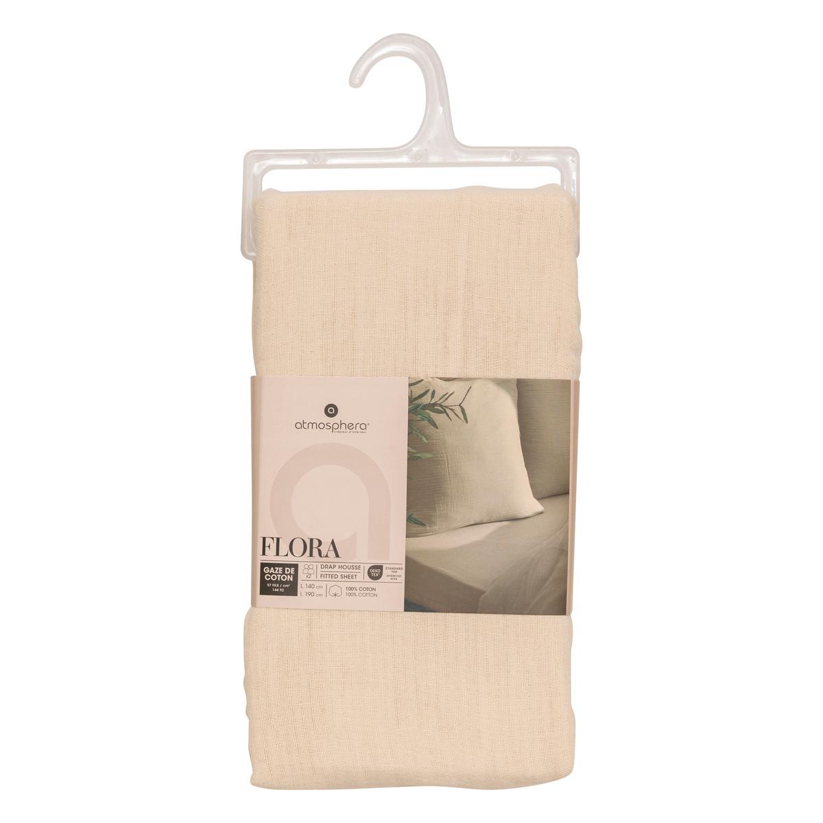 DRAP HOUSSE GAZE DE COTON LIN 140X190CM