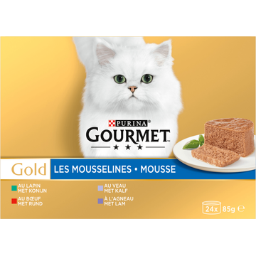 Gourmet Gold Mousse met Konijn, Rund, Kalf en Lam 24 x 85g