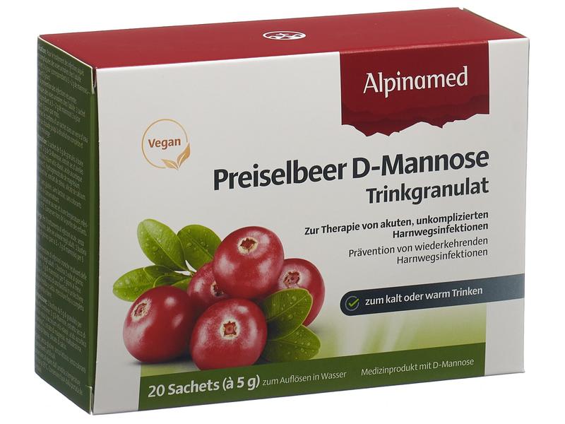 Alpinamed Preiselbeer D- Mannose Trinkgranulat 20 Beutel Pulver mit D-Mannose und Preiselbeer