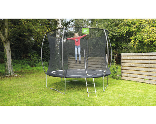 EXIT Black Edition trampoline 256 x 305 cm zwart incl. veiligheidsnet, ladder en verankeringsset