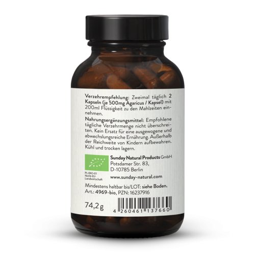 Sunday Natural Products  Bio Agaricus Blazei MurillABMPulver Kapseln