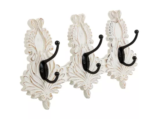 Patère murale en bois sculpté blanc 36x8x20.5h