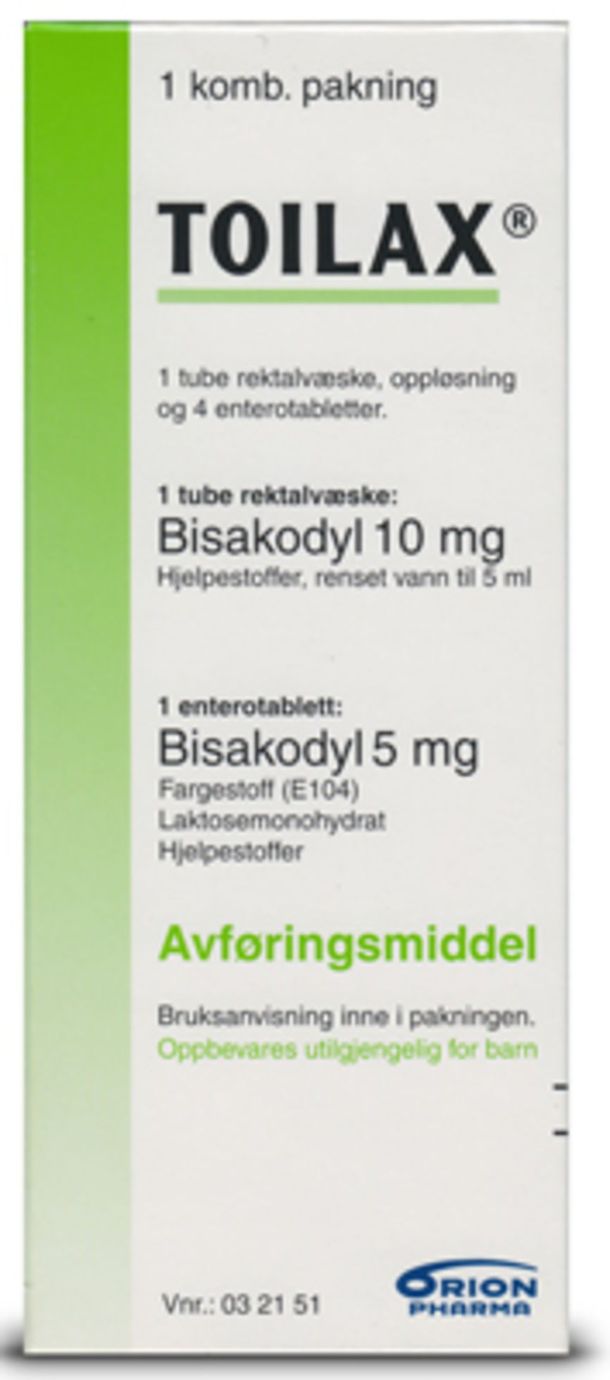 Toilax Kombinasjonspakning enterotablett 5 mg/rektalvæske 10 mg/dose