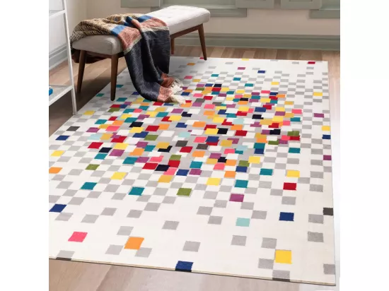 tapis chambre 60x110 tissé crème rectangle motif géométrique EFFACT