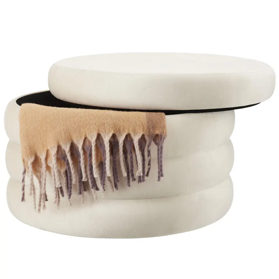 tectake Hocker Altu XL, gestoffeerd, opbergruimte, Fluweellook Crèmewit