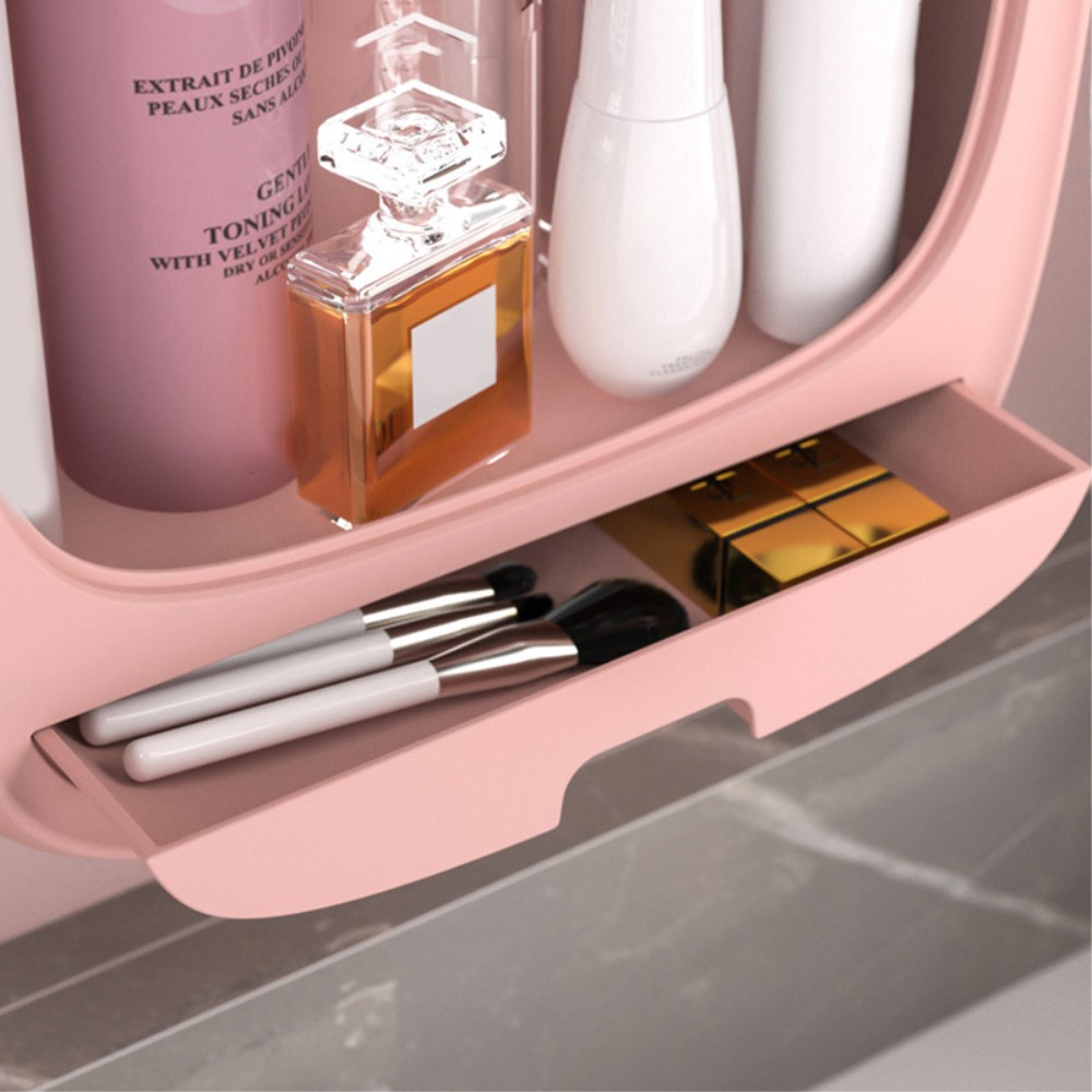 (32x25x10cm) Kosmetik Make Up Organizer Wand Aufbewahrungsbox mit Tür - Weiss