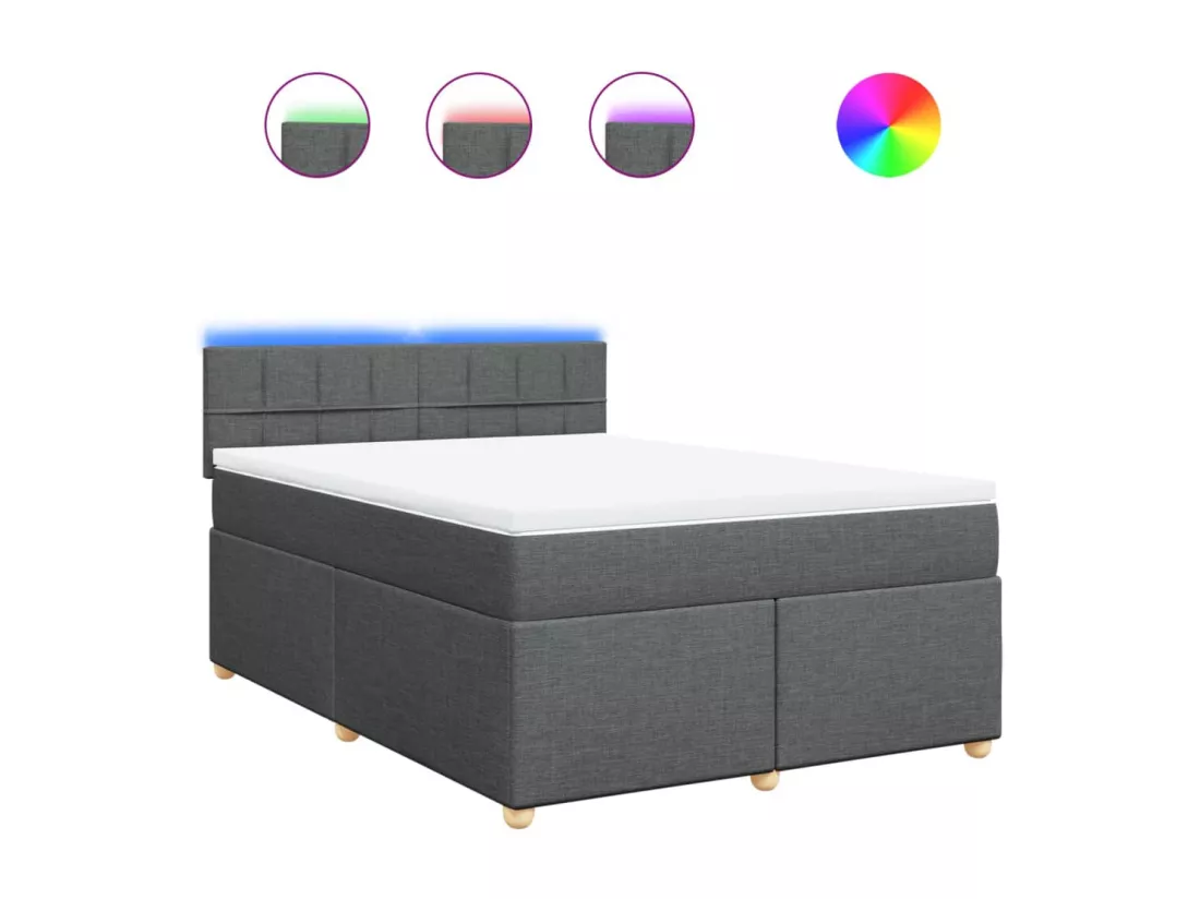 Sommier à lattes de lit avec matelas Gris foncé 160x200cm Tissu