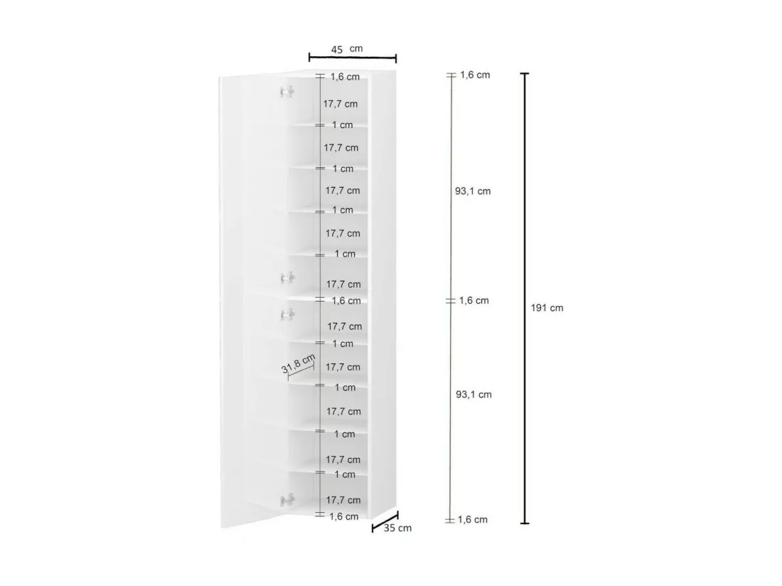 Armoire polyvalente 1 porte Ddastolf, Armoire polyvalente avec 1 porte, Armoire multifonctionnelle, 45x35h190 cm, Blanc