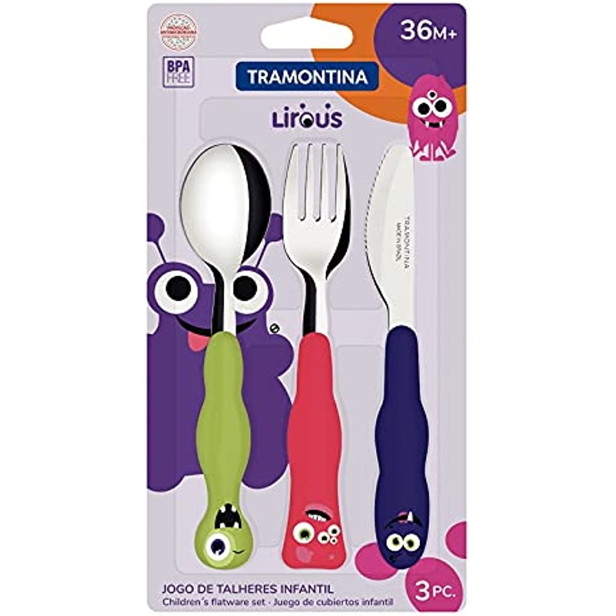 Jogo de Talheres Infantil Tramontina Lirous Colorido 03 Pe&ccedil;as