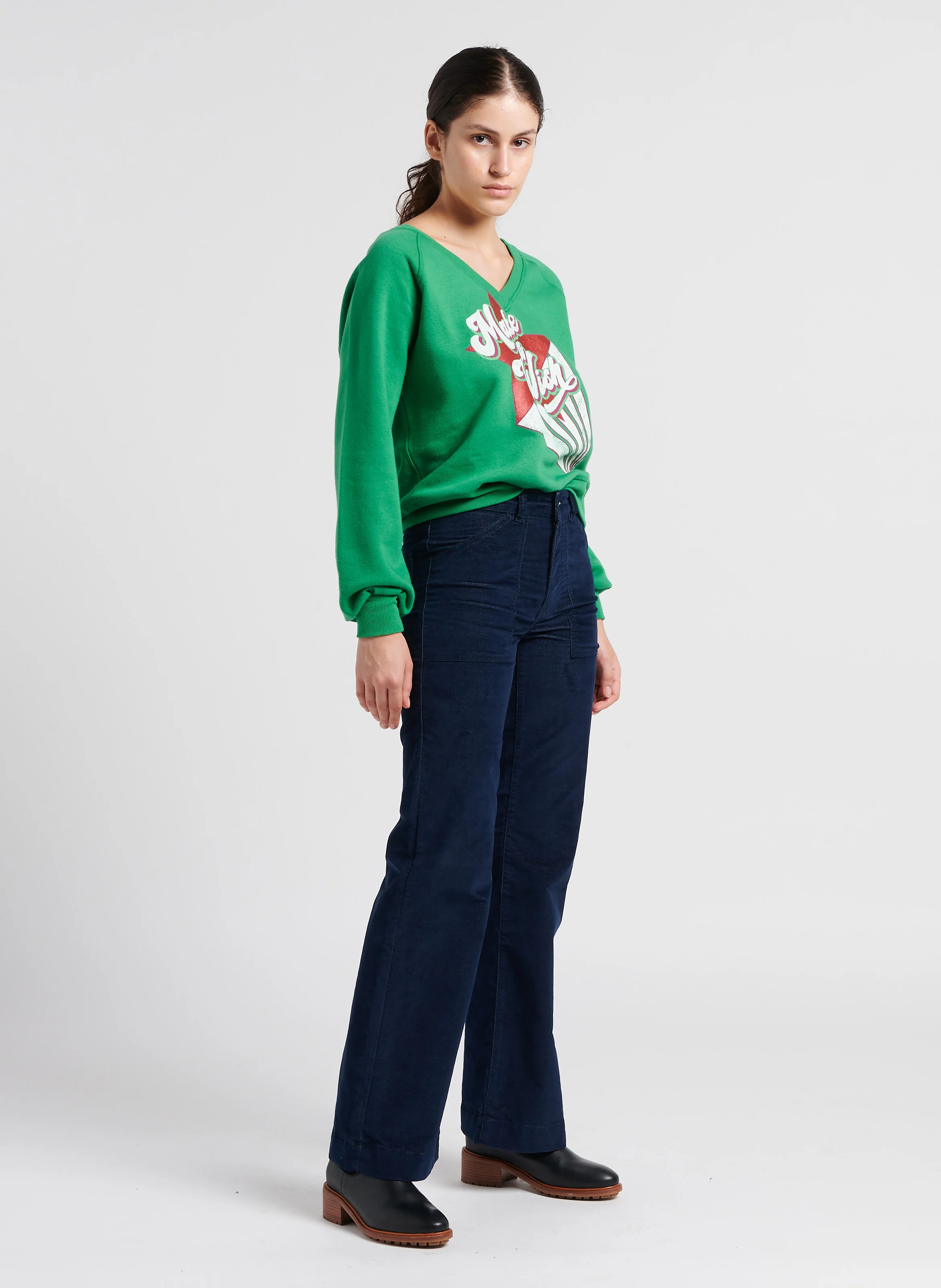 GATSBY - Pantalon évasé en coton mélangé | Bleu