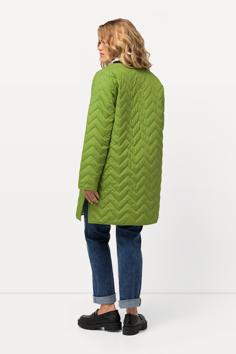 Long-Steppjacke, Zackenstepp, Rundhals, Druckknöpfe