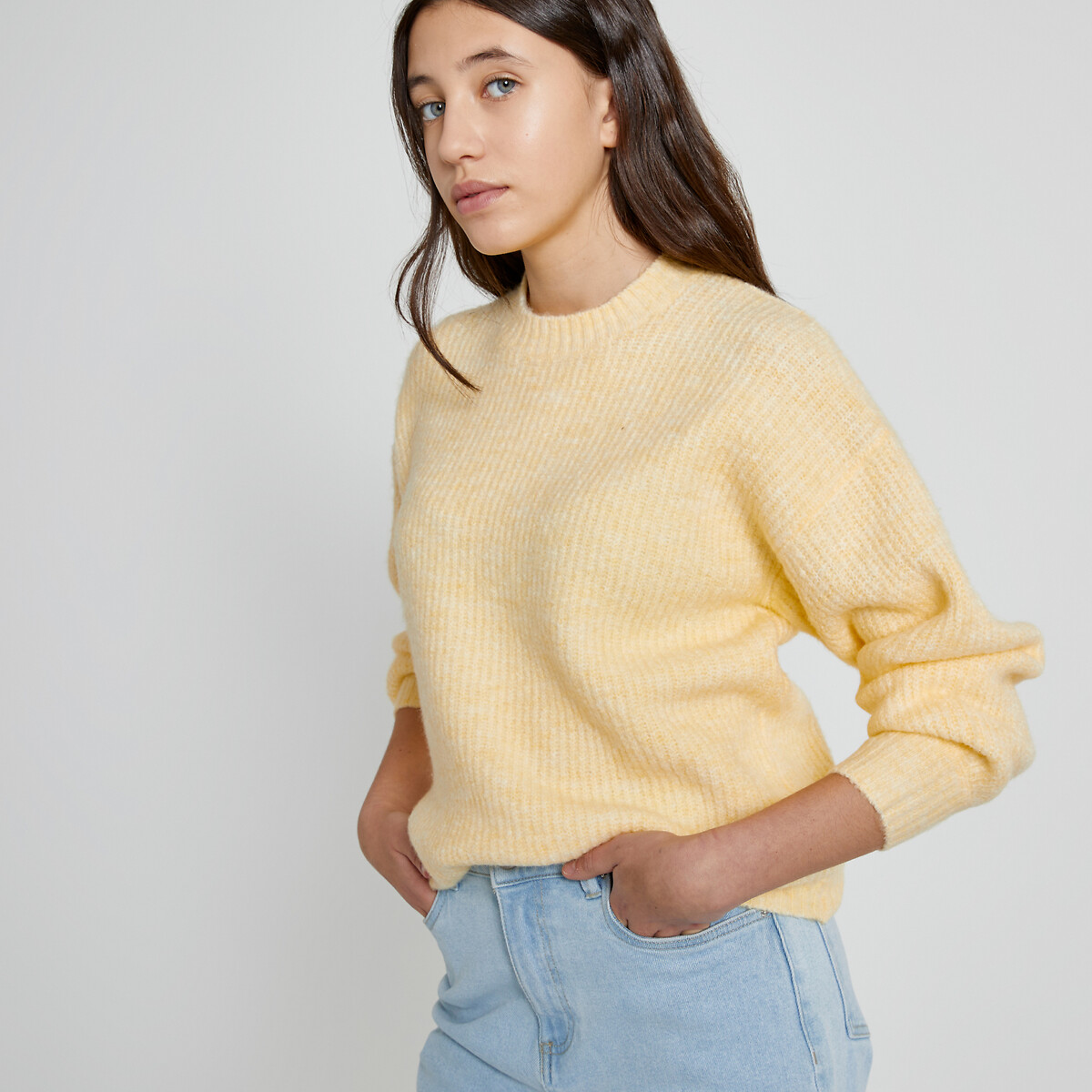 COLEÇÕES LA REDOUTE<br>Suéter folgado com gola redonda em malha grossa