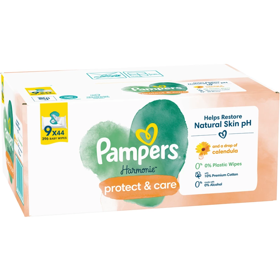 Pampers Feuchttücher Harmonie Protect & Care Calendula, 396 Tücher (9 x 44 Stk)