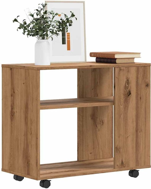Bijzettafel - Hout - Met 2 Schappen - Zwenkwielen