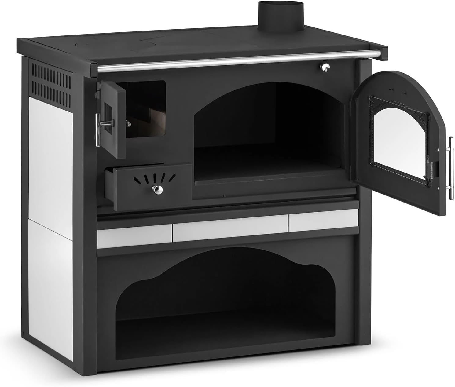 Kaminofen Holzofen Küchenhexe Küchenofen mit Backofen und Kochplatte ZVEZDA, Modell Classic GFS Ceramic 5.9kW BImSchV2