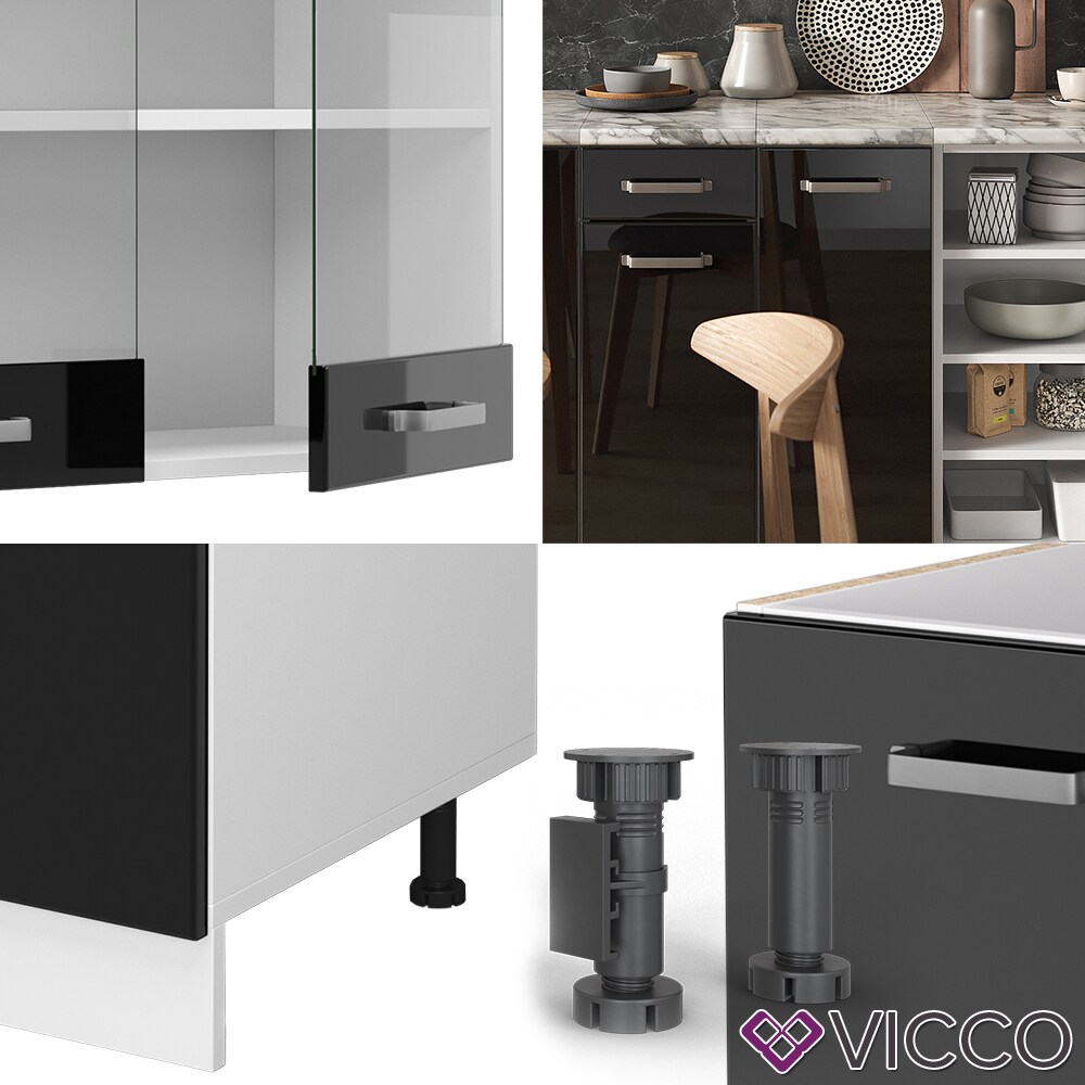 Vicco Küchenzeile R-Line Solid Weiß Schwarz 240 cm modern Küchenschränke Küchenmöbel