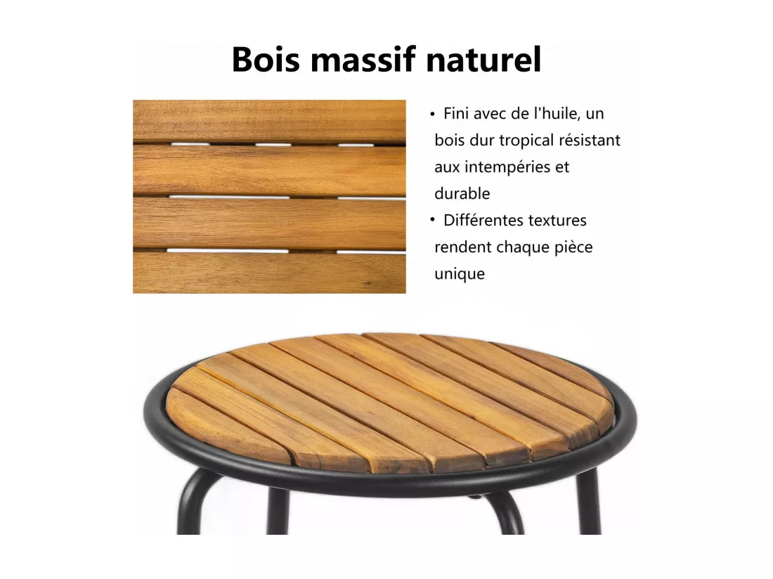 Lot de 3 salon de jardin en acier galvanisé - 2 fauteuils ergonomique et une table d'appoint ronde - charge max 160kg - Beige