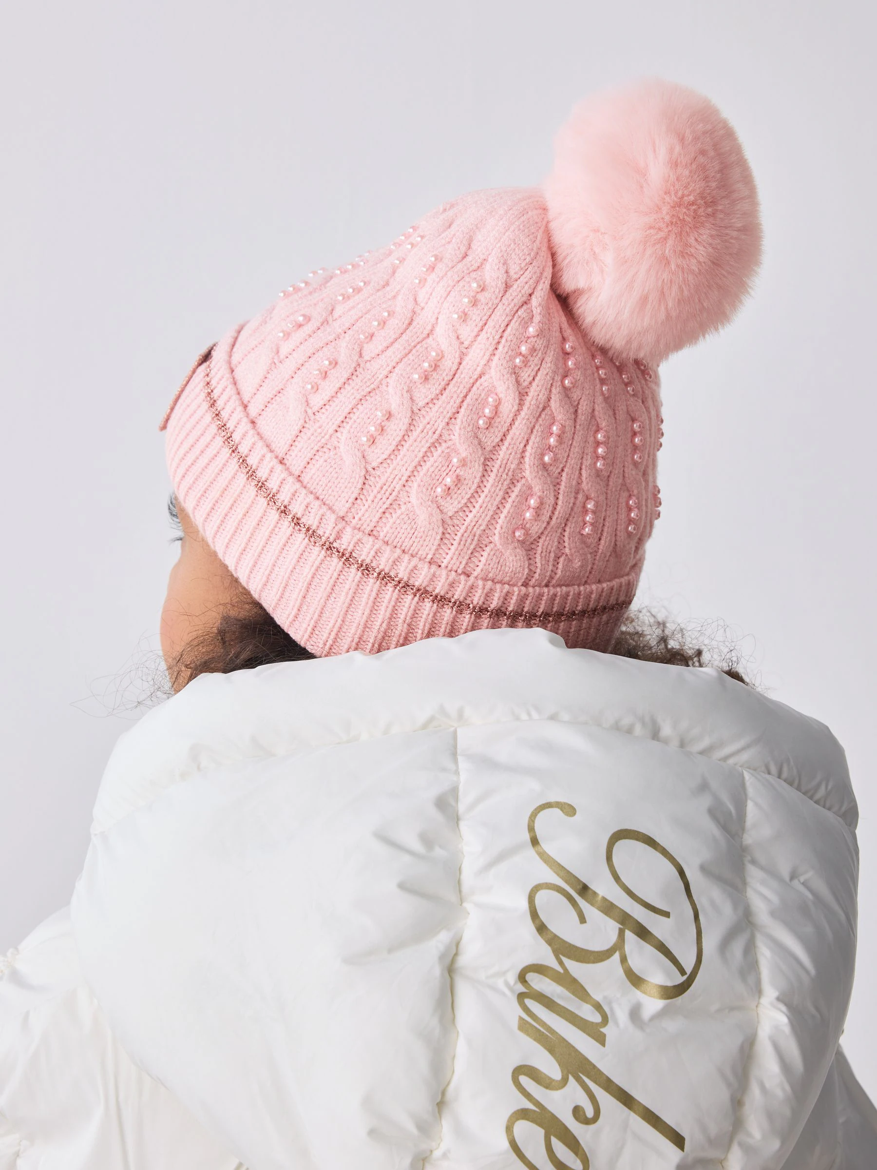 Baker by Ted Baker - Set van roze gebreide muts met pompon en handschoenen voor meisjes