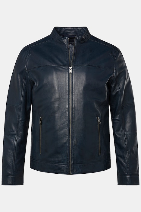 Men+ Lederjacke, Leder, Lammnappa, Stehkragen, bis 7XL