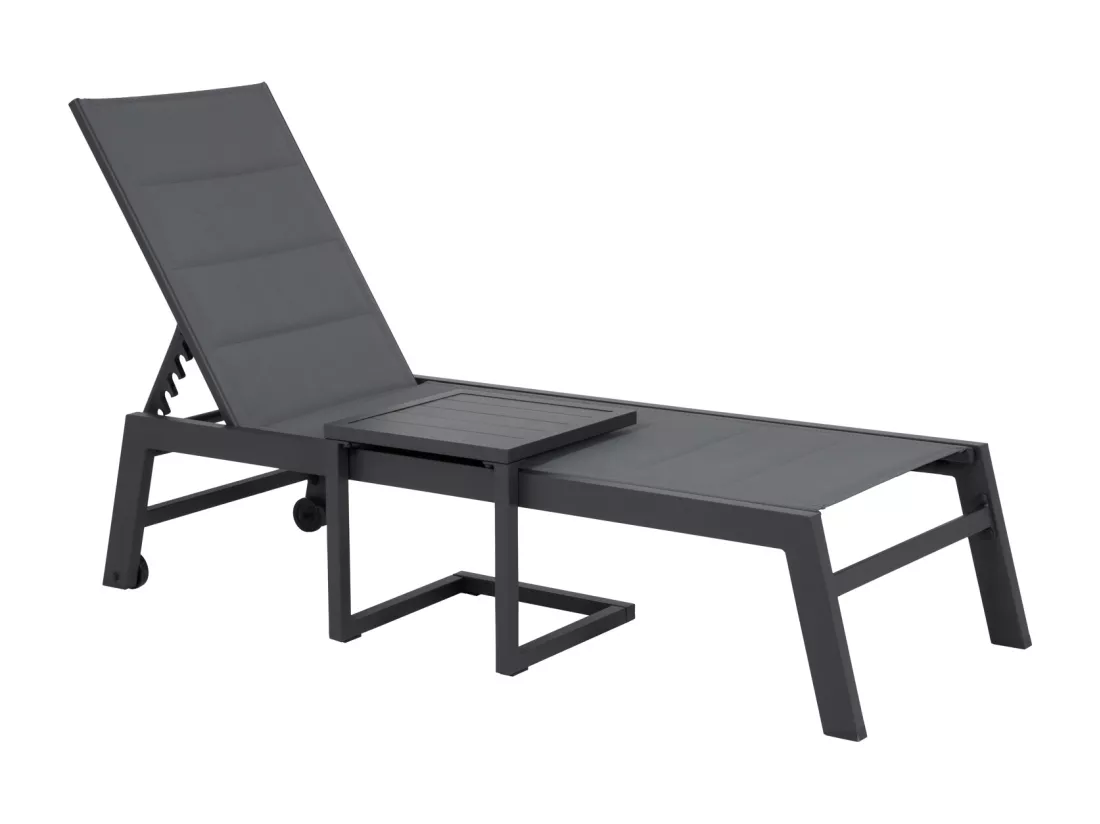 Set bain de soleil et table d'appoint BARBADOS en textilène gris - aluminium gris anthracite - HAPPY GARDEN