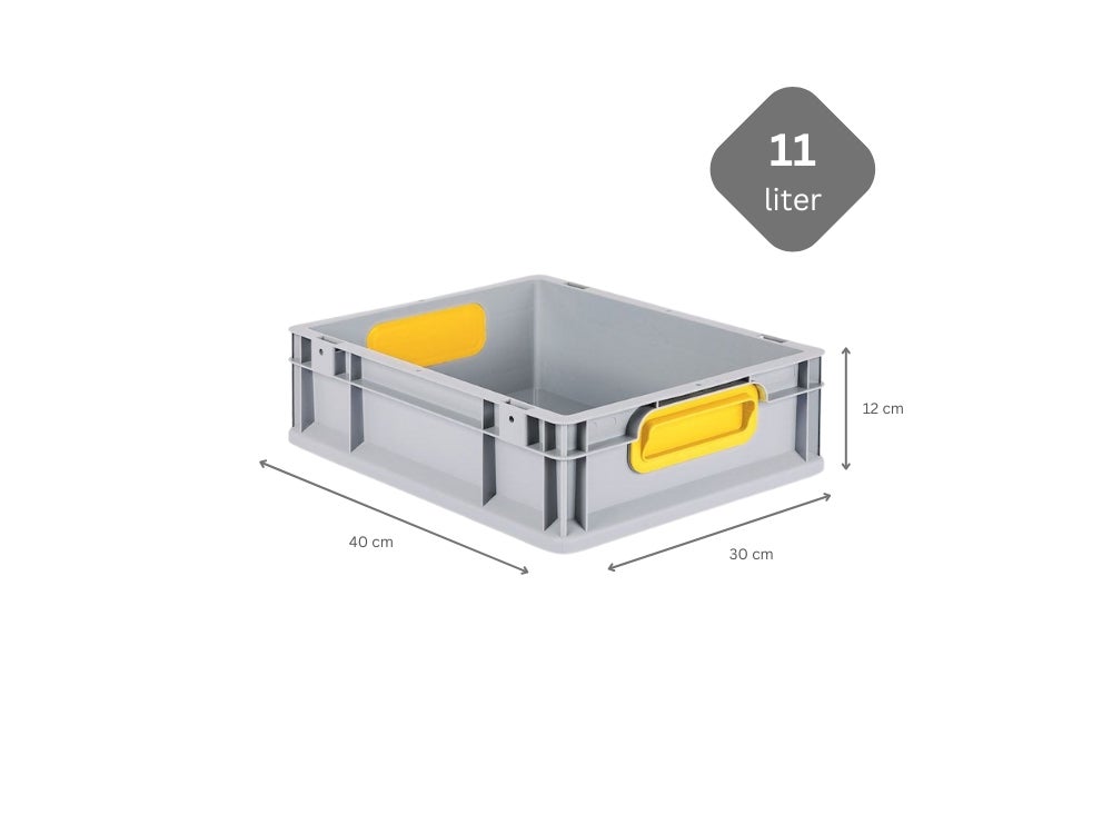 PROREGAL Eurobox Nextgen Kleur HxBxD 12 x 30 x 40 cm 11 Liter Handgrepen Geel Gesloten Gladde Bodem Euro Container Transportbox