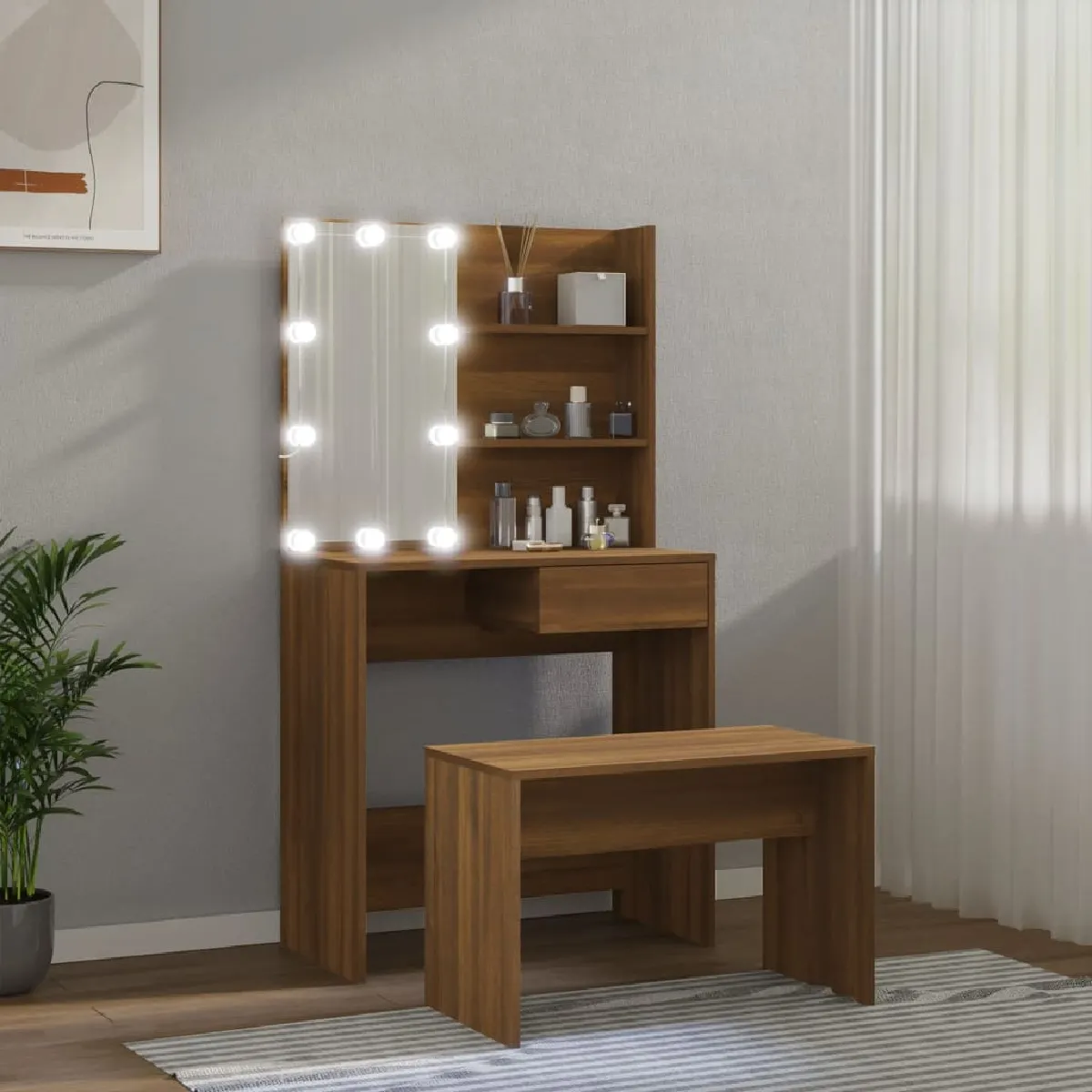 VidaXL Coiffeuse LED Chêne Marron