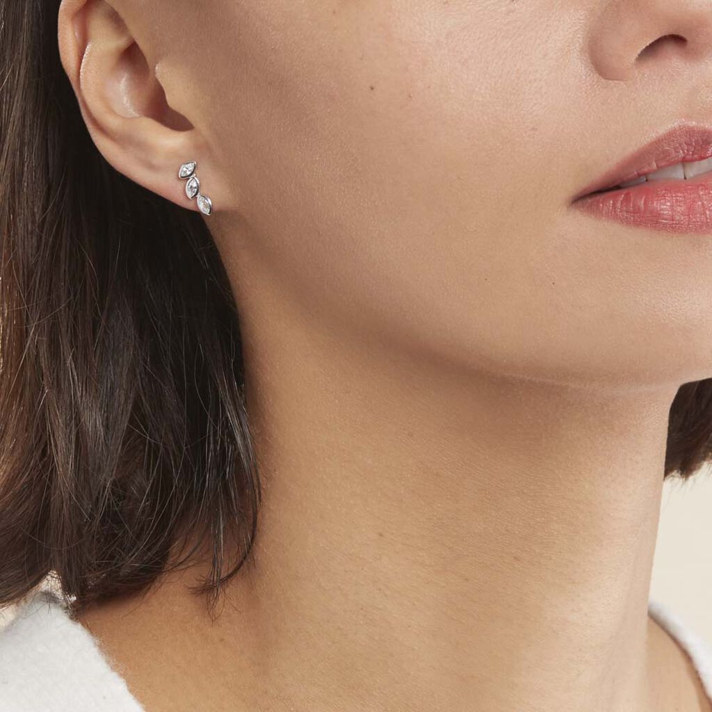 Boucles D'oreilles Grimpantes Elohane Argent Blanc Oxyde De Zirconium