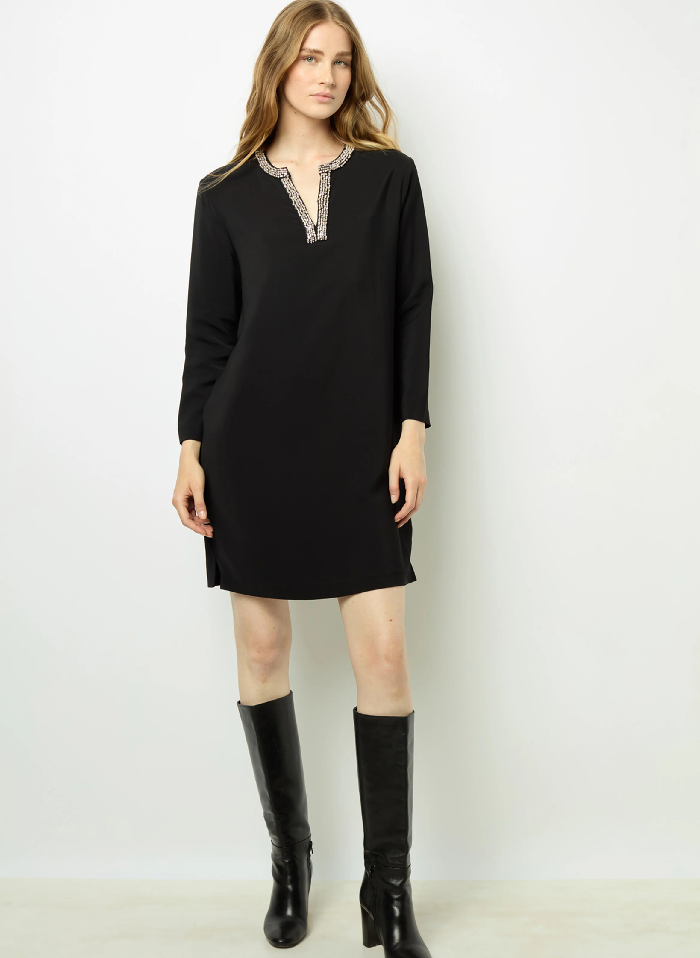 STERNA - Robe col tunisien | Noir