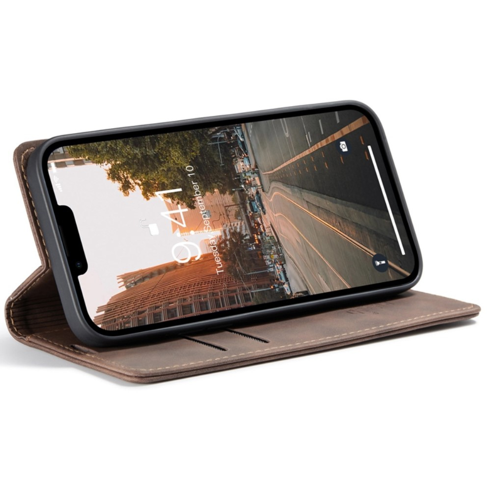 iPhone 14 Leder Tasche Flip Wallet Etui mit Kartenfächern - Braun