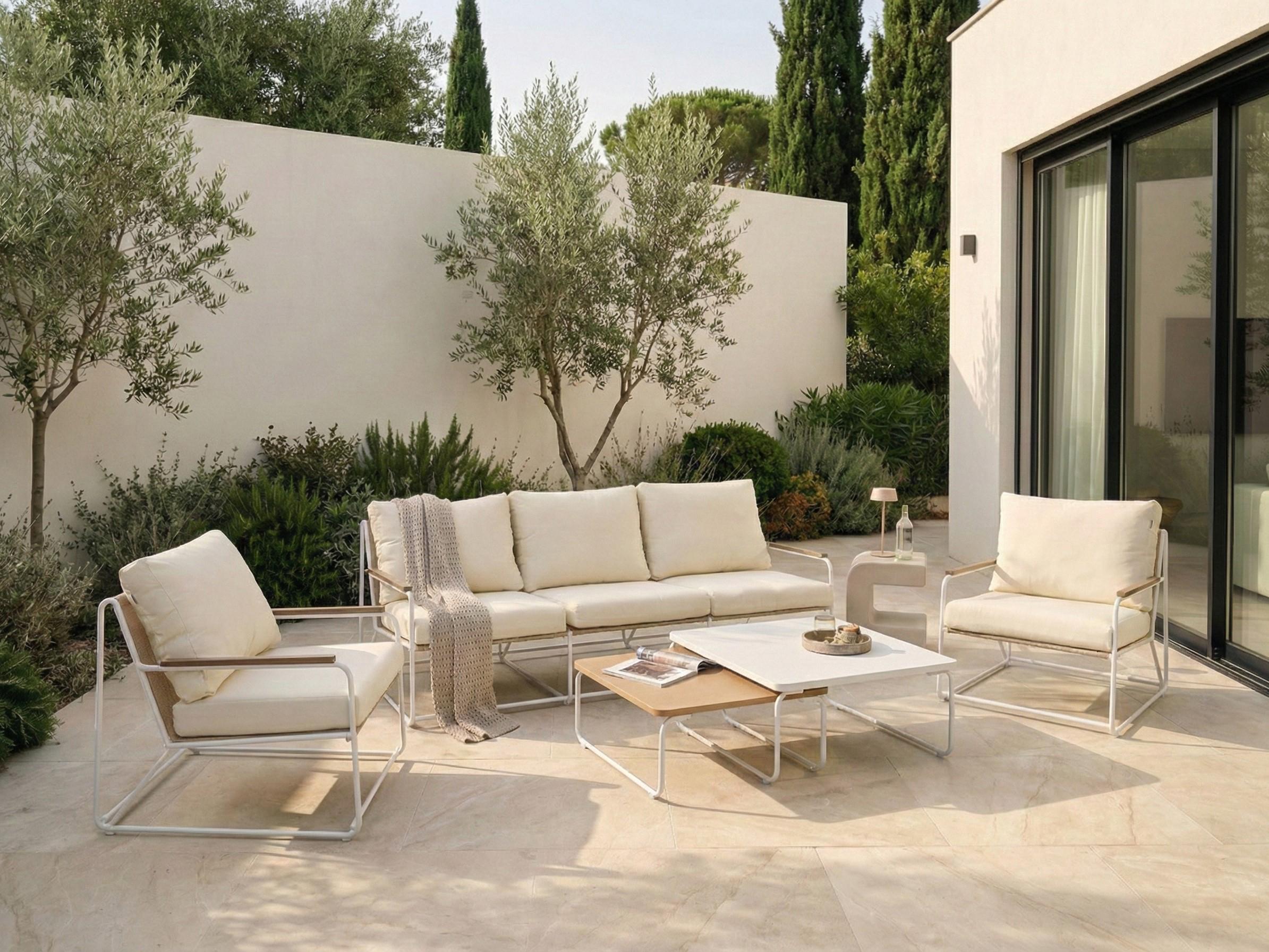 Tuin bankenset 5-zits VENARIA met tafels Metaal Beige/wit