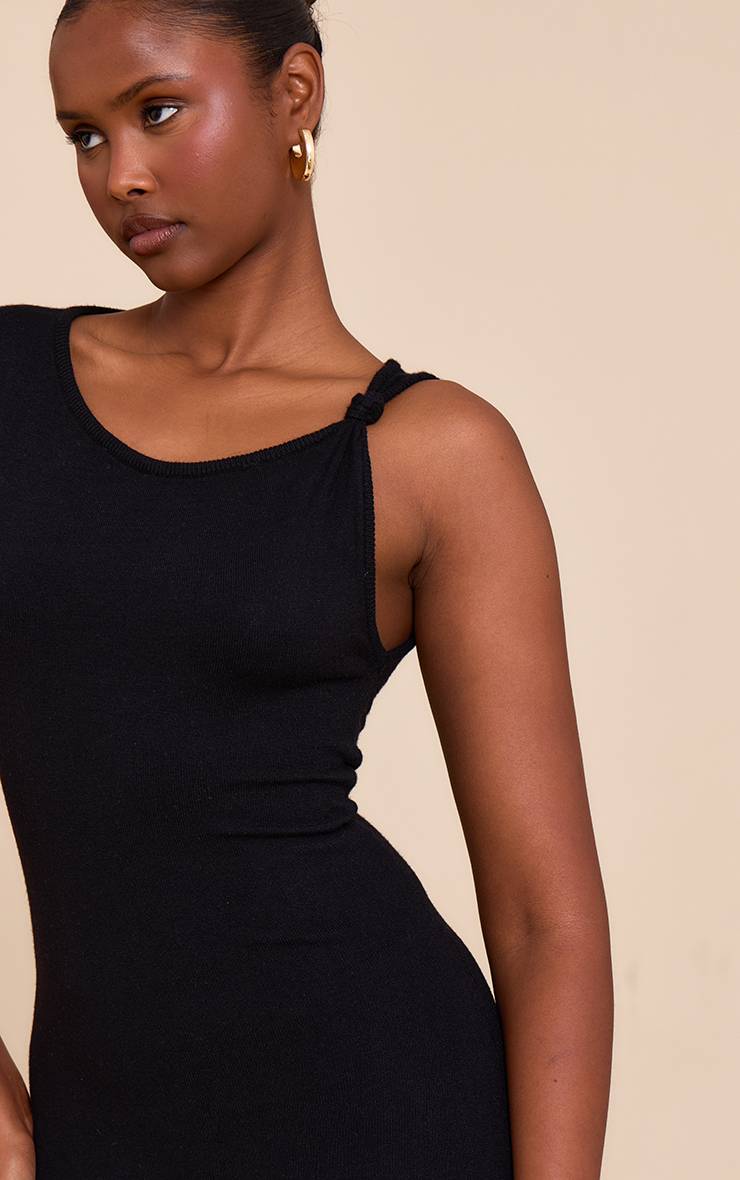 Noir Robe Mini En Maille À Détail Nœud Asymétrique